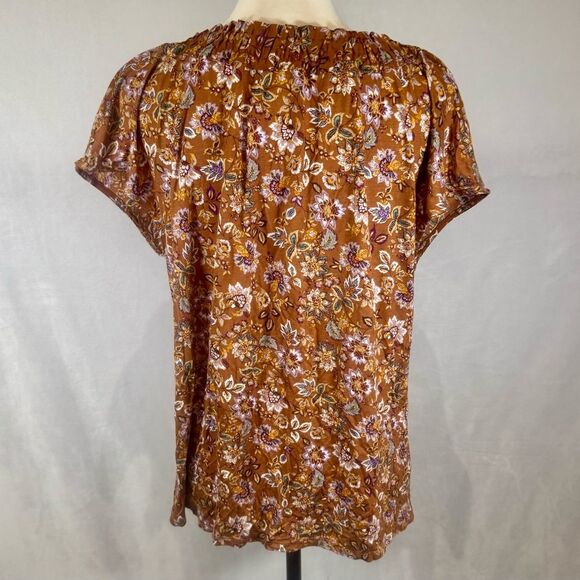 Loft burnt orange botanical floral mixed media top size medium NWT - Picture 3 of 6